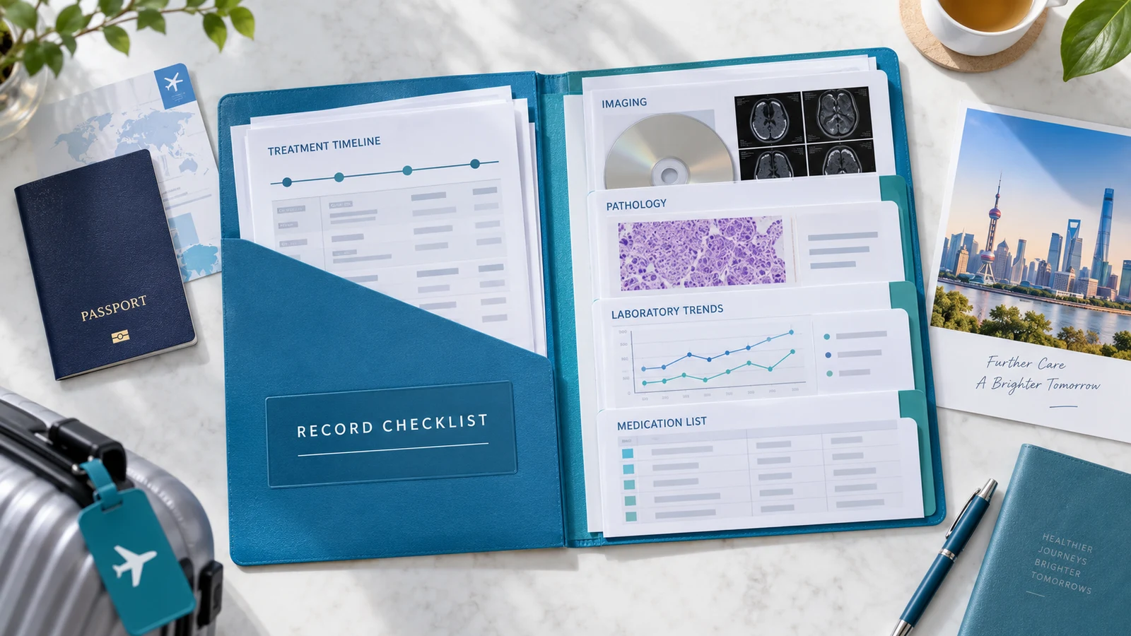 Structured CAR-T record checklist with timeline, pathology, imaging, laboratory trends and medication list.