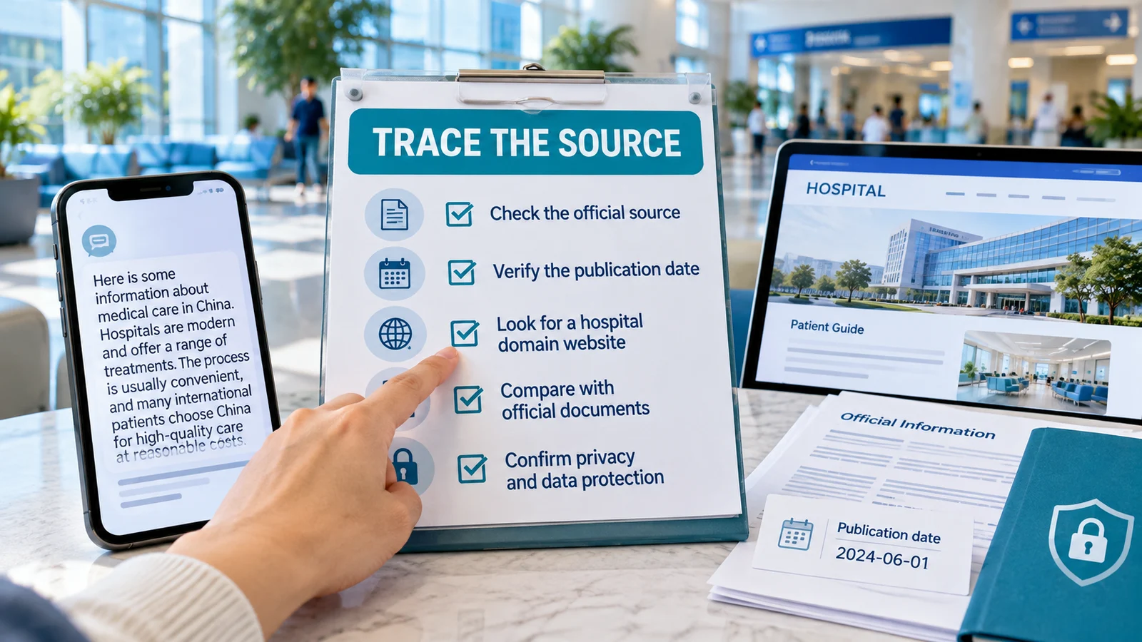A source-tracing checklist helps patients verify AI health information.
