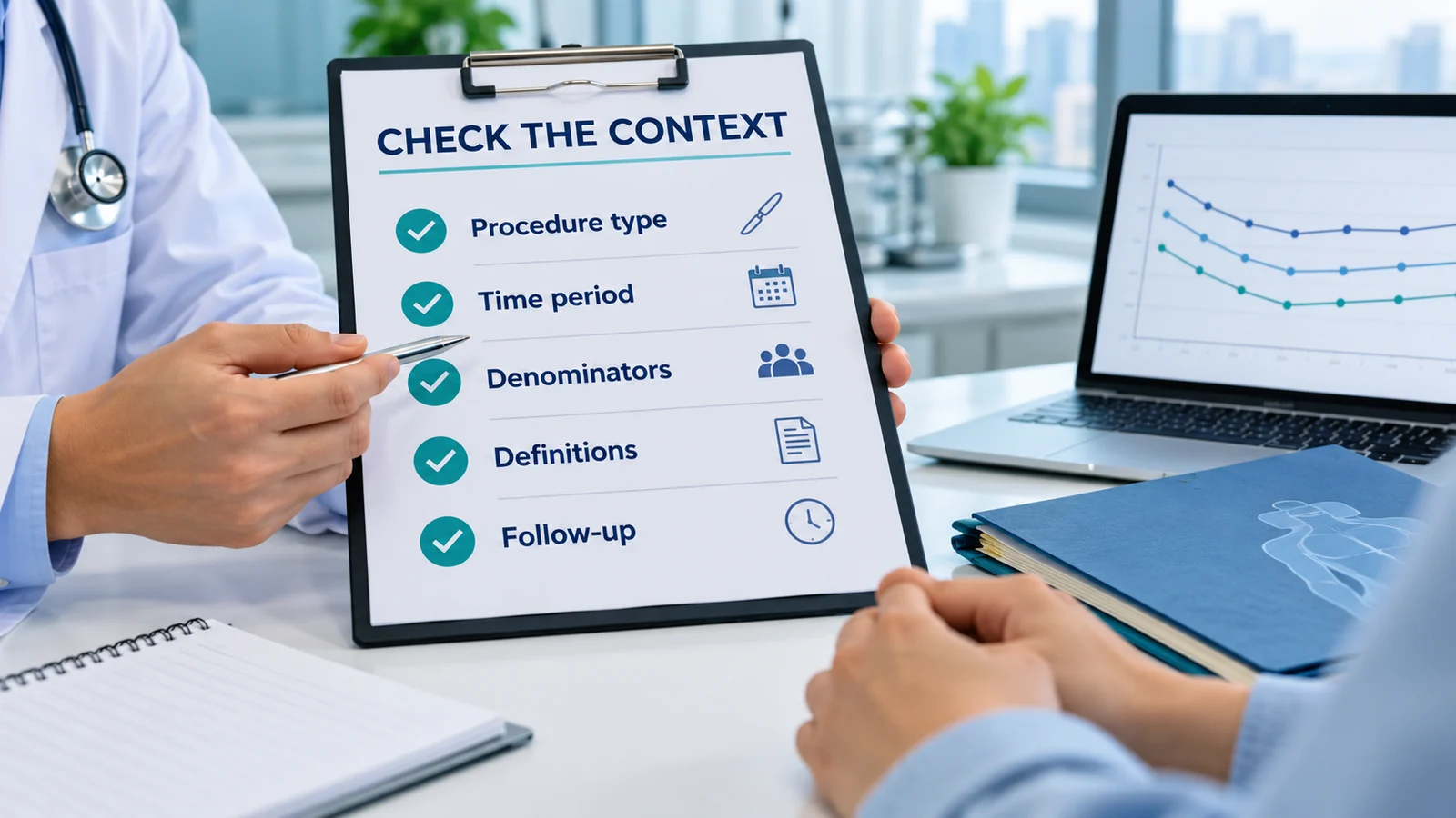 A patient checklist highlights the context needed to understand surgical outcome data.