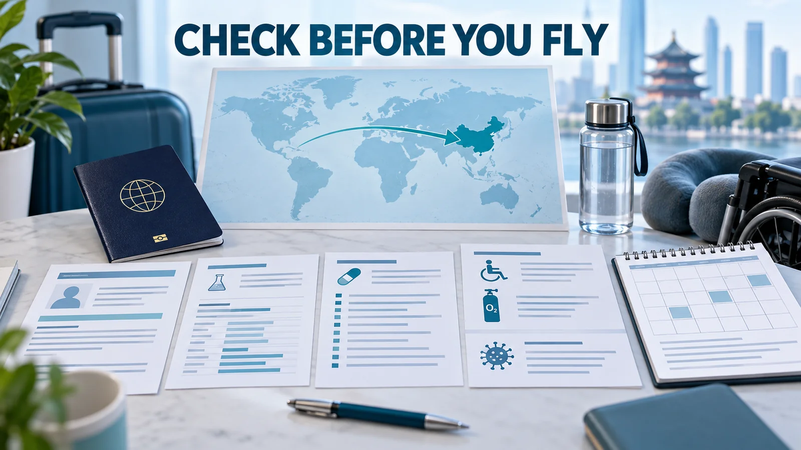 Pre-flight health and record checks for an overseas patient traveling to China