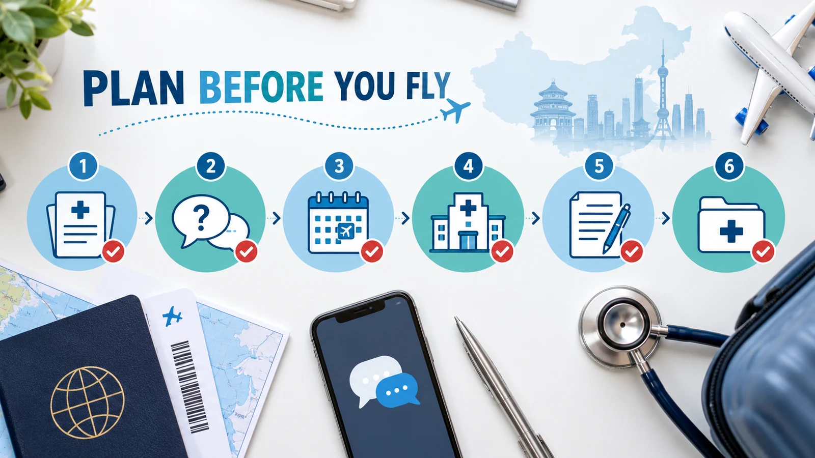Six practical planning steps before travel for medical care in China.
